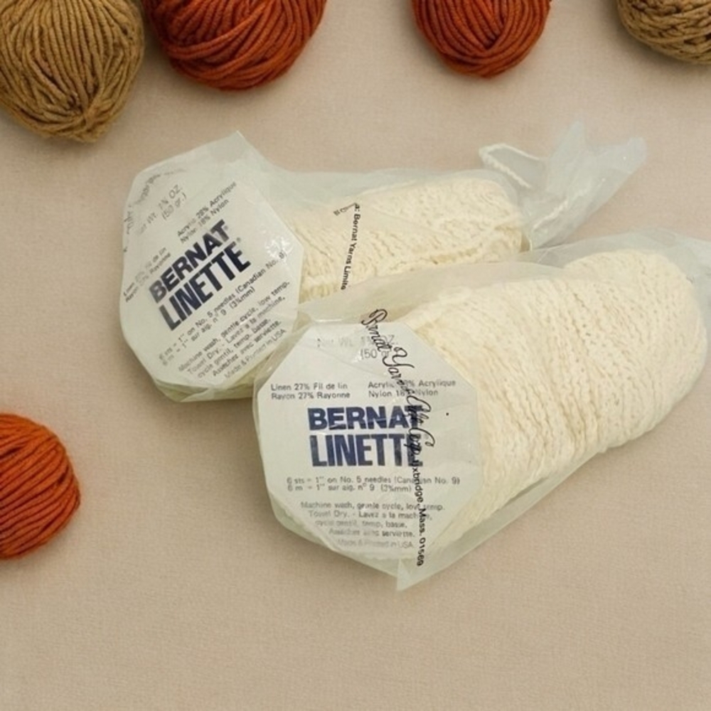 Bernat Linette Vintage Knitting Yarn Beige Cream Wavy Texture 2-Skein Lot NWT